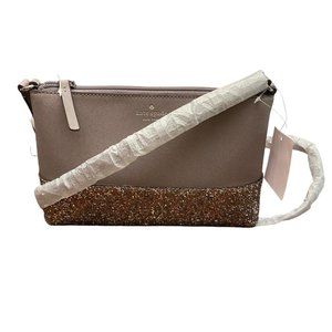 Kate Spade Greta Court Ramey Glitter Saffiano Leather Crossbody Bag Gray NWT